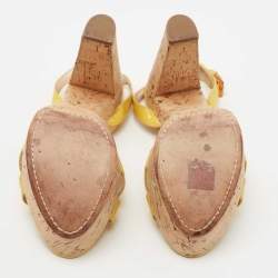 Prada Yellow Patent Leather Cork Platform Ankle Strap Sandals Size 37.5