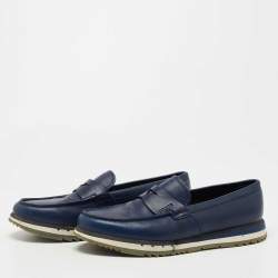 Pre Owned Prada Blue Leather Penny Slip On Sneakers Size 39