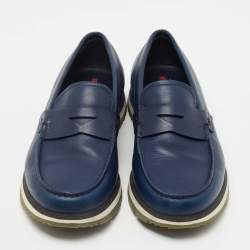 Pre Owned Prada Blue Leather Penny Slip On Sneakers Size 39