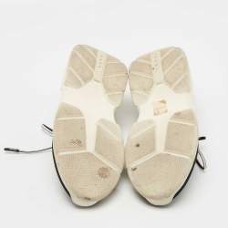 Pre Owned Prada Black Logo Print Knit Fabric and Leather Low Top Sneakers Size 39