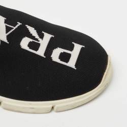 Pre Owned Prada Black Logo Print Knit Fabric and Leather Low Top Sneakers Size 39