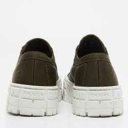 Pre Owned Prada Green Nylon Double Wheel Lace Up Sneakers  Size 39.5