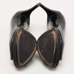 Pre Owned Prada Black Vernice Saffiano Leather Peep Toe Platform Pumps Size 35.5