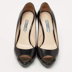 Pre Owned Prada Black Vernice Saffiano Leather Peep Toe Platform Pumps Size 35.5