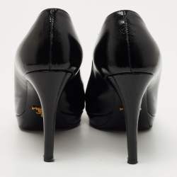 Pre Owned Prada Black Vernice Saffiano Leather Peep Toe Platform Pumps Size 35.5