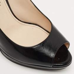 Pre Owned Prada Black Vernice Saffiano Leather Peep Toe Platform Pumps Size 35.5