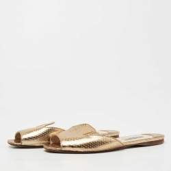 Prada Gold Snakeskin Embossed Leather Flat Slides Size 38