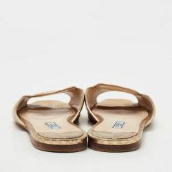 Pre Owned Prada Gold Snakeskin Embossed Leather Flat Slides Size 38