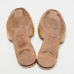 Pre Owned Prada Gold Snakeskin Embossed Leather Flat Slides Size 38