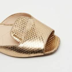 Pre Owned Prada Gold Snakeskin Embossed Leather Flat Slides Size 38