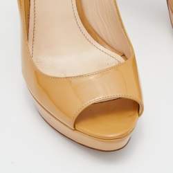 Pre Owned Prada Beige Patent Leather Peep Toe Platform Pumps Size 35.5