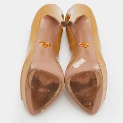 Pre Owned Prada Beige Patent Leather Peep Toe Platform Pumps Size 35.5