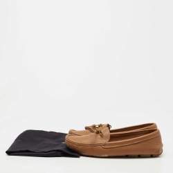 Pre Owned Prada Brown Saffiano Leather Bow Detail Loafers Size 39