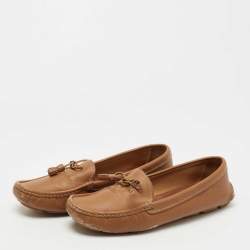 Pre Owned Prada Brown Saffiano Leather Bow Detail Loafers Size 39