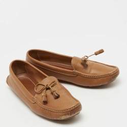 Pre Owned Prada Brown Saffiano Leather Bow Detail Loafers Size 39