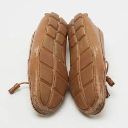 Pre Owned Prada Brown Saffiano Leather Bow Detail Loafers Size 39