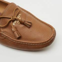 Pre Owned Prada Brown Saffiano Leather Bow Detail Loafers Size 39