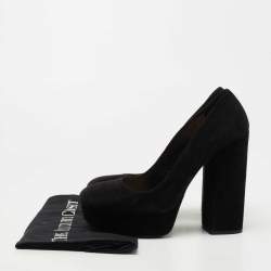 Pre Owned Prada Black Suede Platform Block Heel Pumps Size 38