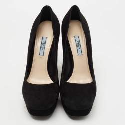 Pre Owned Prada Black Suede Platform Block Heel Pumps Size 38
