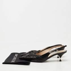 Prada Black Pleated Leather Slingback Pumps Size 38