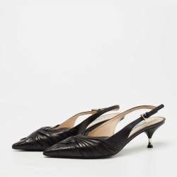 Prada Black Pleated Leather Slingback Pumps Size 38