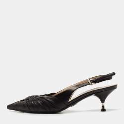 Prada Black Pleated Leather Slingback Pumps Size 38