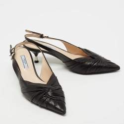 Prada Black Pleated Leather Slingback Pumps Size 38