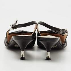 Prada Black Pleated Leather Slingback Pumps Size 38