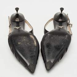Prada Black Pleated Leather Slingback Pumps Size 38