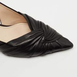 Prada Black Pleated Leather Slingback Pumps Size 38