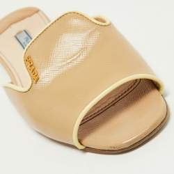 Prada Beige Patent Leather Flat Slides Size 37.5