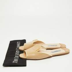 Prada Beige Patent Leather Flat Slides Size 37.5