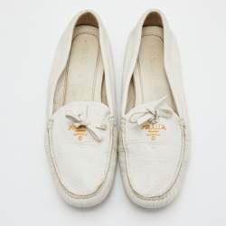 Pre Owned Prada White Leather Penny Slip On Loafers Size 39