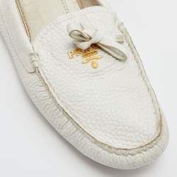 Pre Owned Prada White Leather Penny Slip On Loafers Size 39