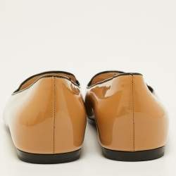 Pre Owned Prada Beige Patent Leather Smoking Slippers Size 38.5