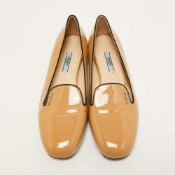 Pre Owned Prada Beige Patent Leather Smoking Slippers Size 38.5