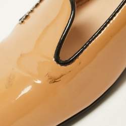 Pre Owned Prada Beige Patent Leather Smoking Slippers Size 38.5
