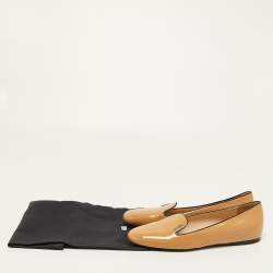 Pre Owned Prada Beige Patent Leather Smoking Slippers Size 38.5