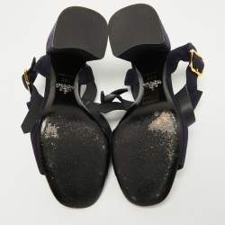 Pre Owned Prada Navy Blue Suede Fringe Ankle Strap Sandals Size 38.5