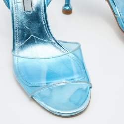 Prada Metallic Blue/Transparent Patent Leather and PVC Ankle Strap Sandals Size 36.5
