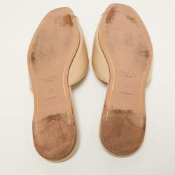 Prada Beige Saffiano Vernice Leather Crystal Embellished Flat Slides Size 37