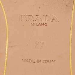 Prada Beige Saffiano Vernice Leather Crystal Embellished Flat Slides Size 37