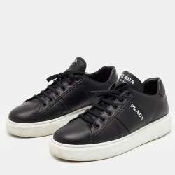 Pre Owned Prada Black Leather Lace Up Sneakers Size 39