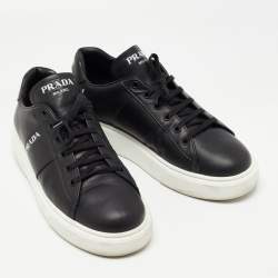 Pre Owned Prada Black Leather Lace Up Sneakers Size 39