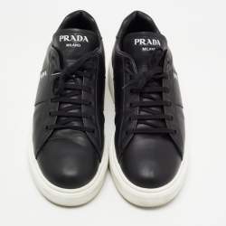 Pre Owned Prada Black Leather Lace Up Sneakers Size 39