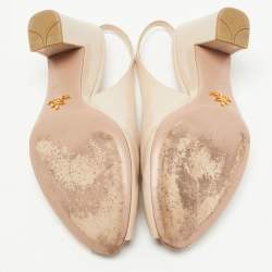 Pre Owned Prada Beige Patent Leather Peep Toe Slingback Pumps Size 40 