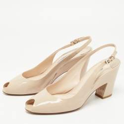 Pre Owned Prada Beige Patent Leather Peep Toe Slingback Pumps Size 40 