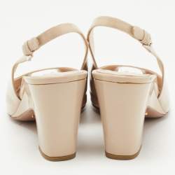 Pre Owned Prada Beige Patent Leather Peep Toe Slingback Pumps Size 40 