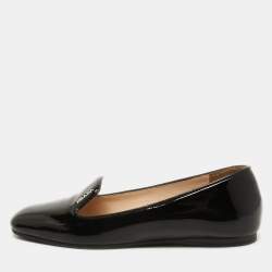 Pre Owned Prada Black Patent Leather Smoking Slippers Size 38