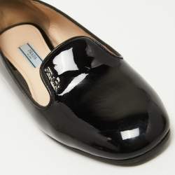 Pre Owned Prada Black Patent Leather Smoking Slippers Size 38